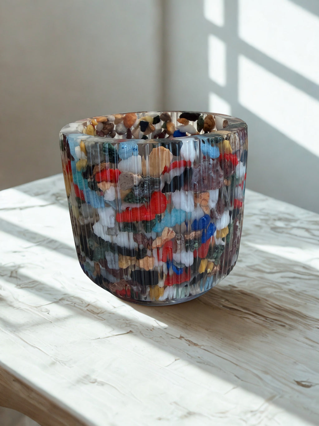 Lumânare neparfumată în suport handmade, vedere 1