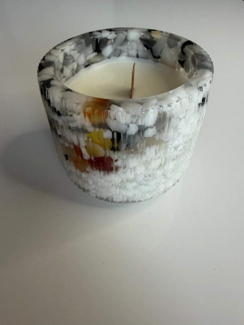 Lumânare neparfumată în suport handmade, vedere 2