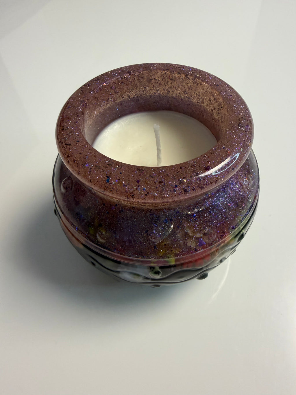 Lumânare neparfumată în suport handmade, vedere 2