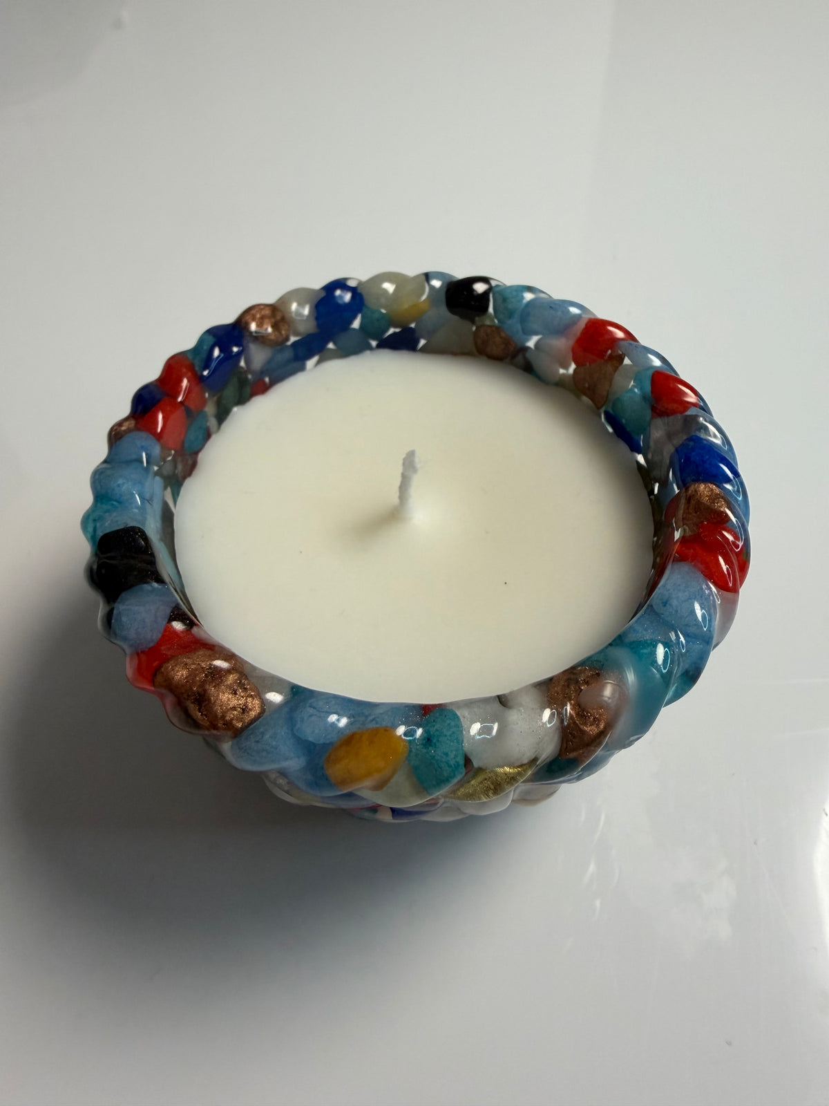 Lumânare neparfumată în suport handmade, vedere 2