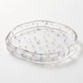 Bol plat oval din rășină transparentă cu mărgele pastel multicolore